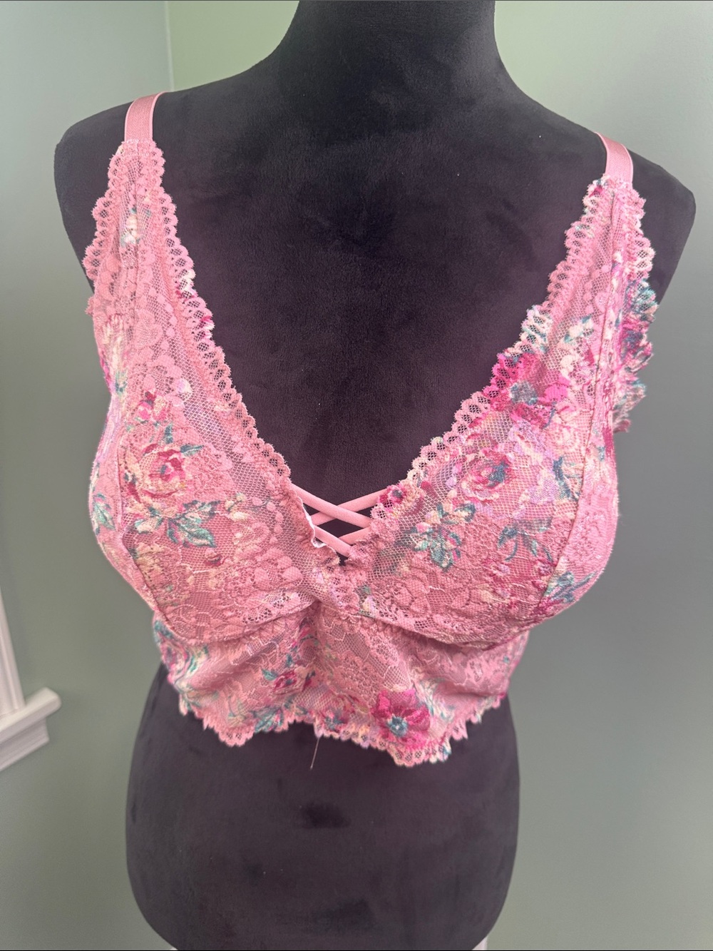 torrid Pink Floral Lace Bralette with Crisscross Detail torrid 2